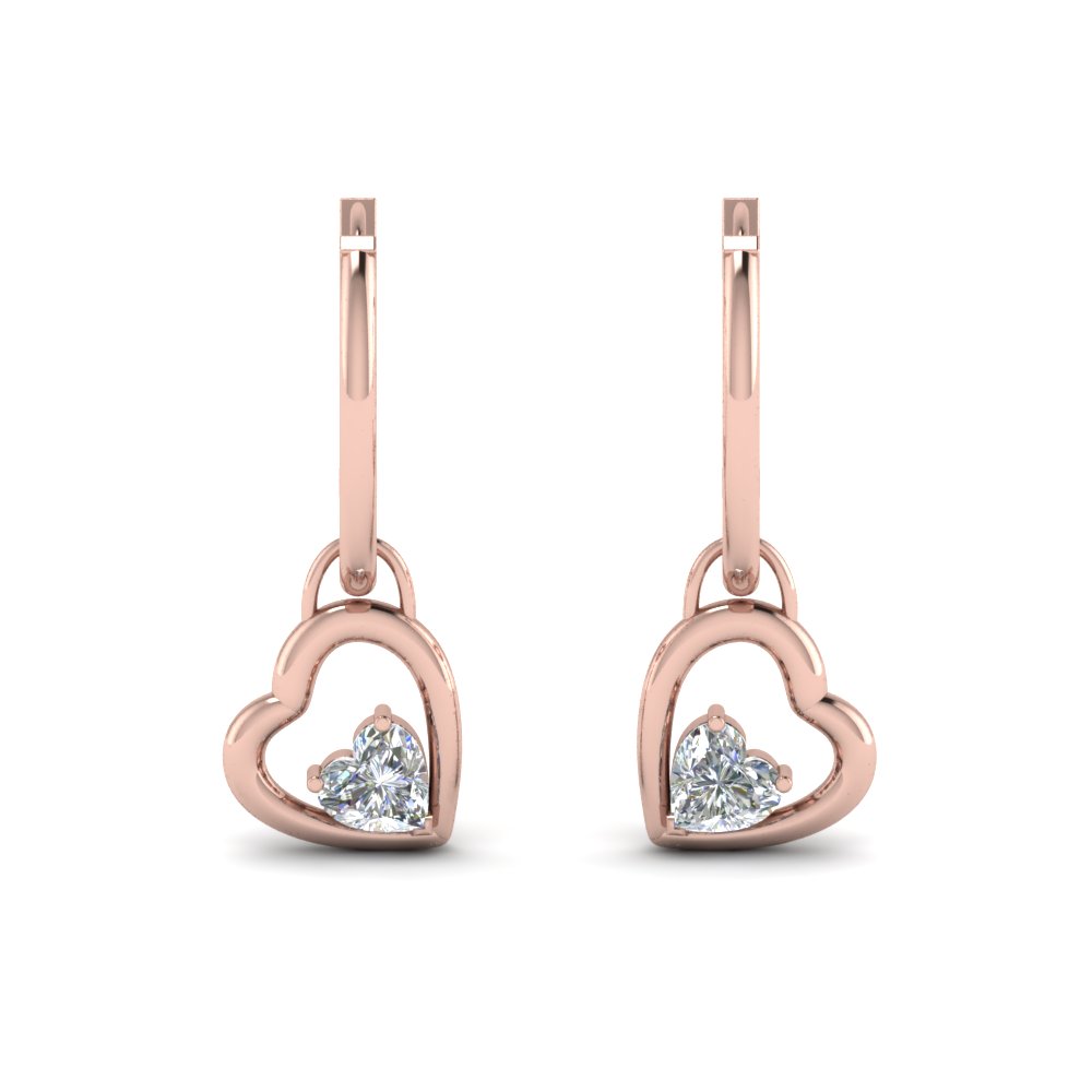 small hoop moissanite heart drop earring in 14K rose gold FDEAR8852 NL RG