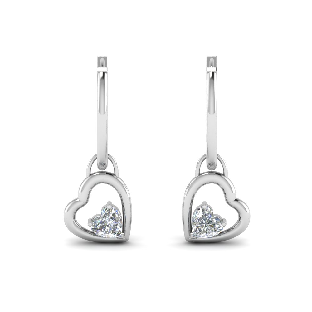 Small Hoop Diamond Heart Drop Earring 