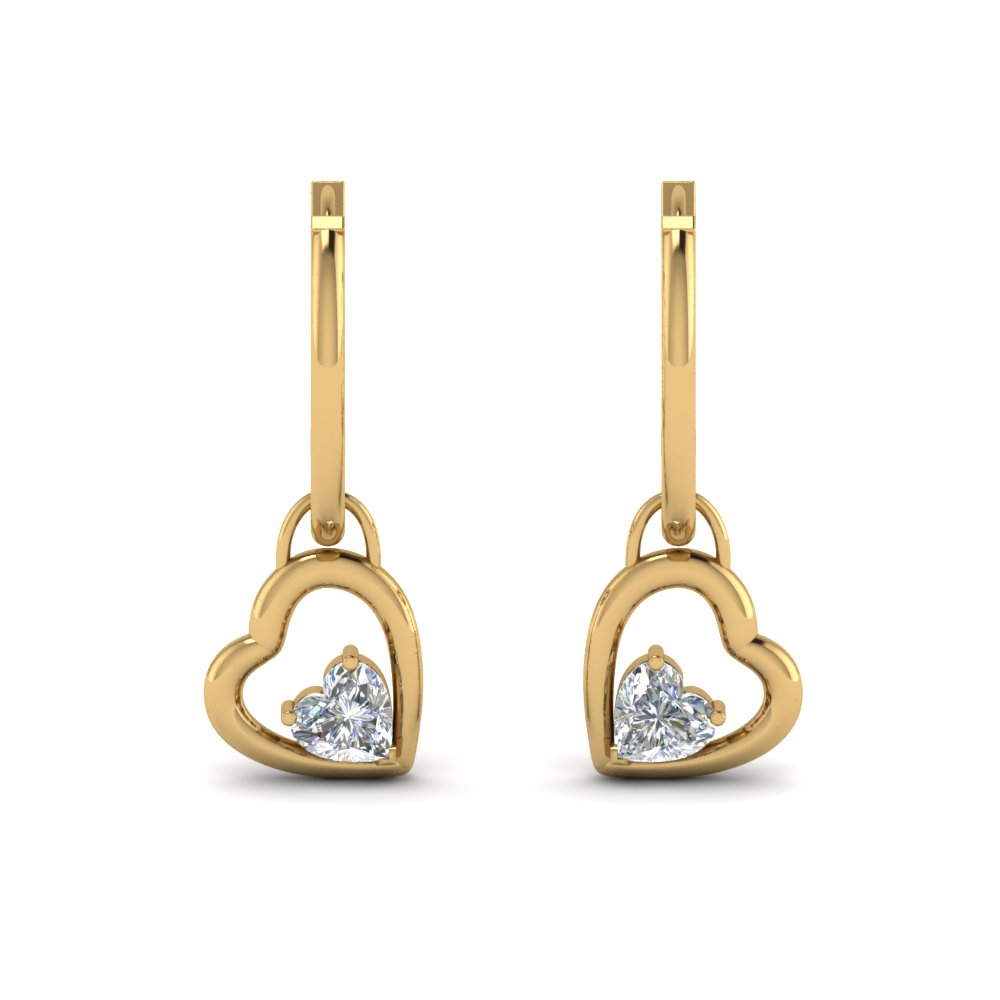 small hoop diamond heart drop earring in 14K yellow gold FDEAR8852 NL YG