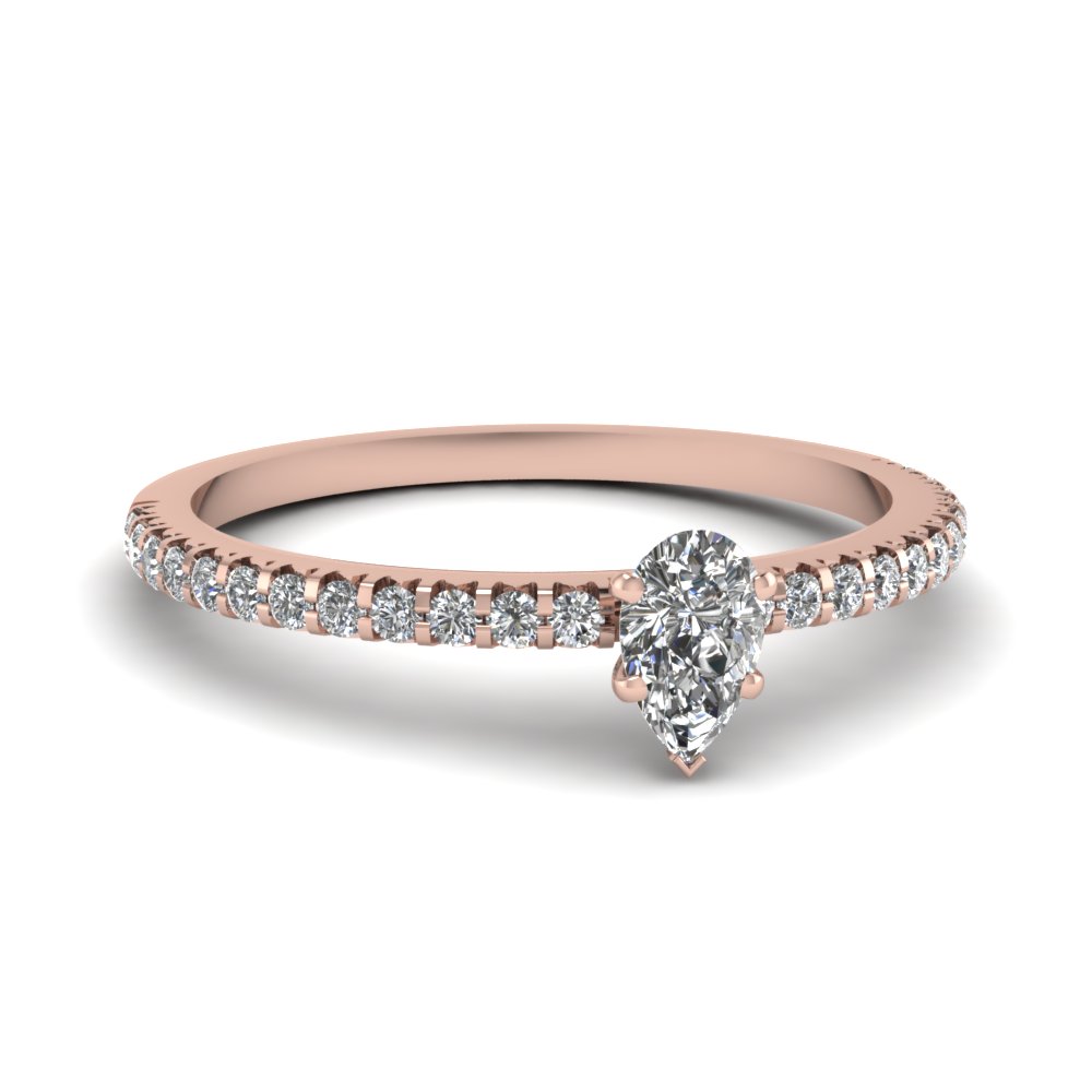 Small Pear Affordable Diamond Engagement Ring In 14K Rose