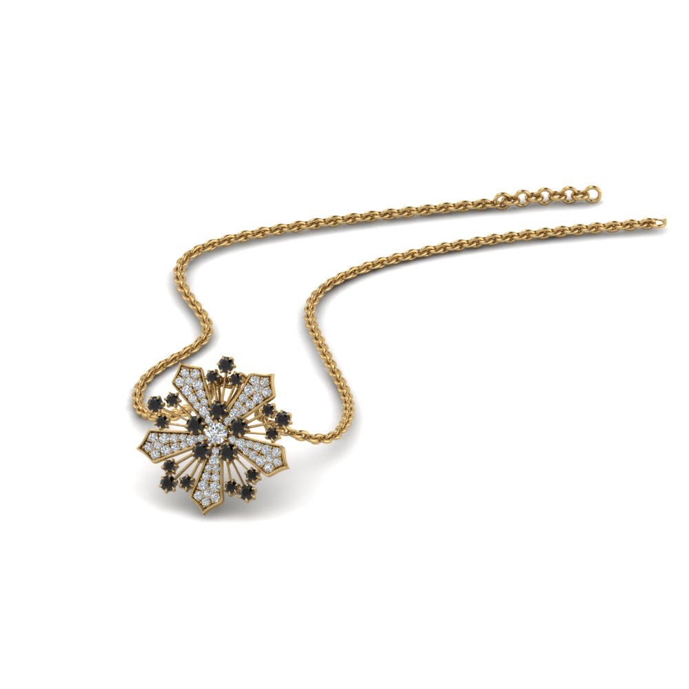 Black Diamond Snowflake Pendant Necklace