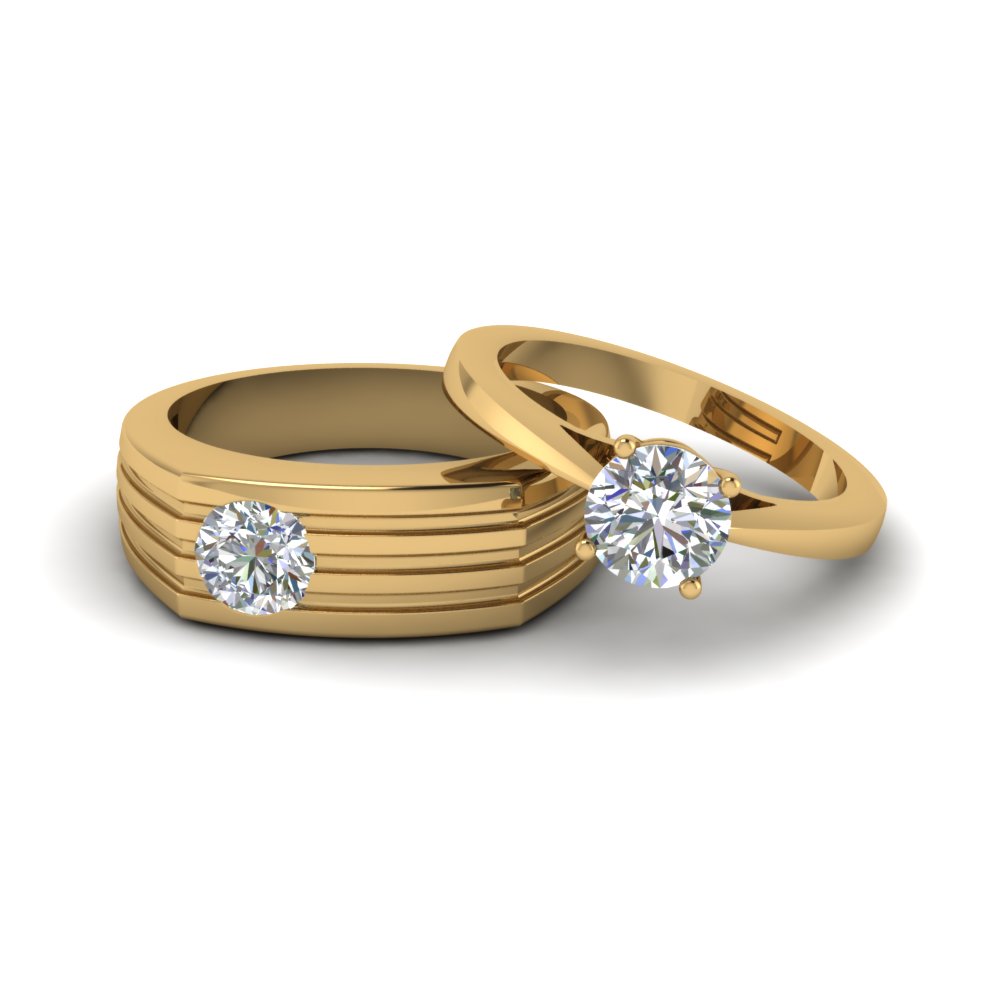 Solitaire Diamond Matching Wedding  Anniversary Rings  For 