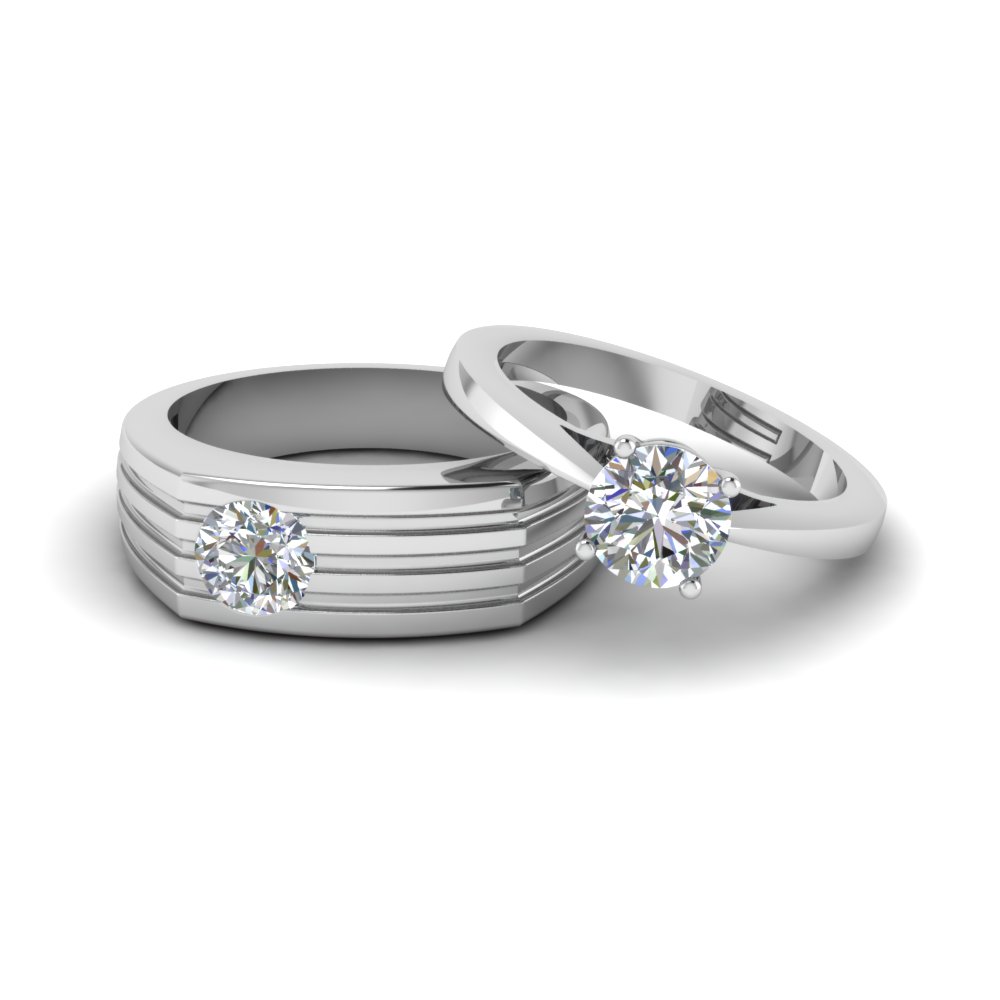 Solitaire Diamond Matching Wedding Anniversary Rings For Couples ...
