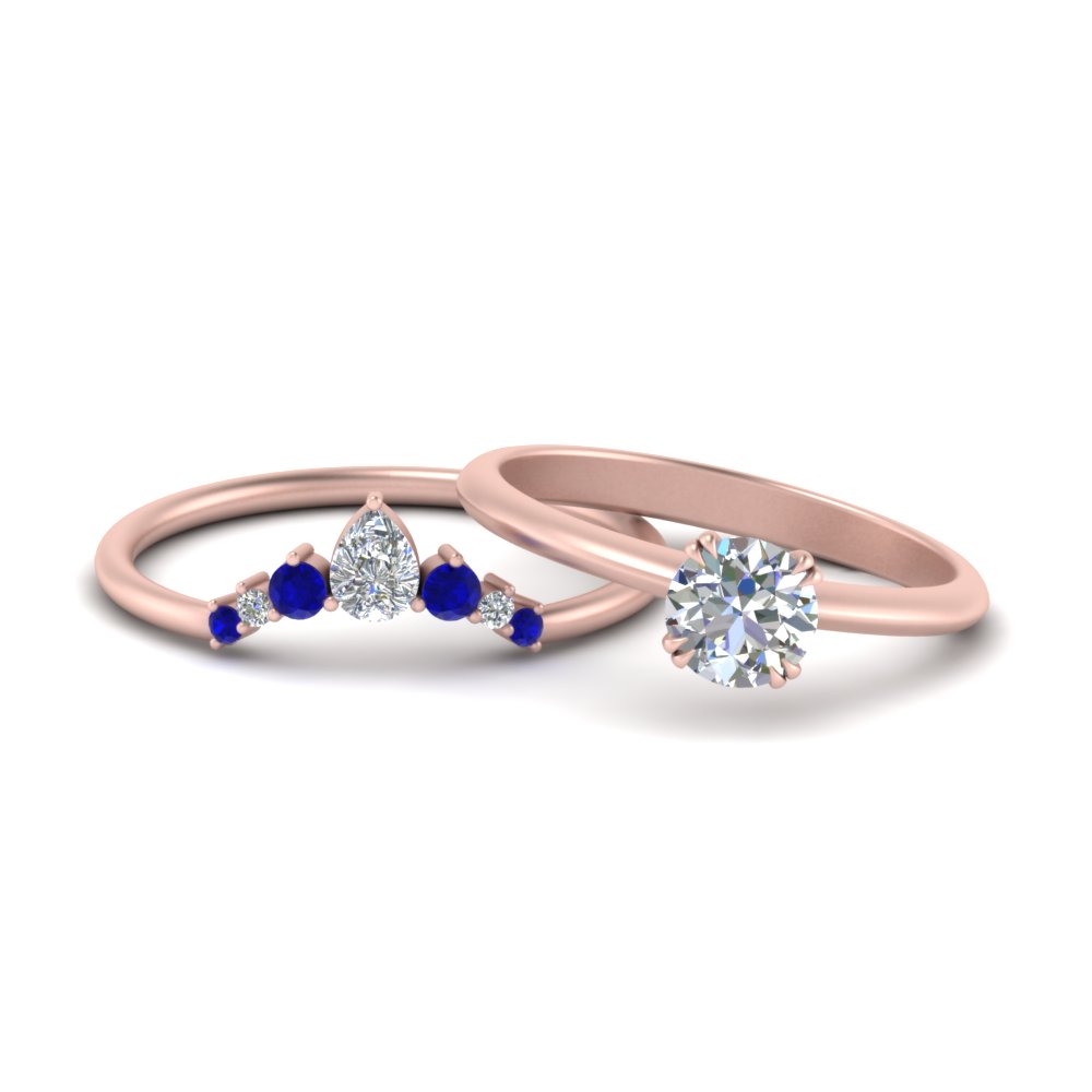 14K Gold Genuine Diamond And Blue Sapphire Gemstone Curved Wedding Band Ring 