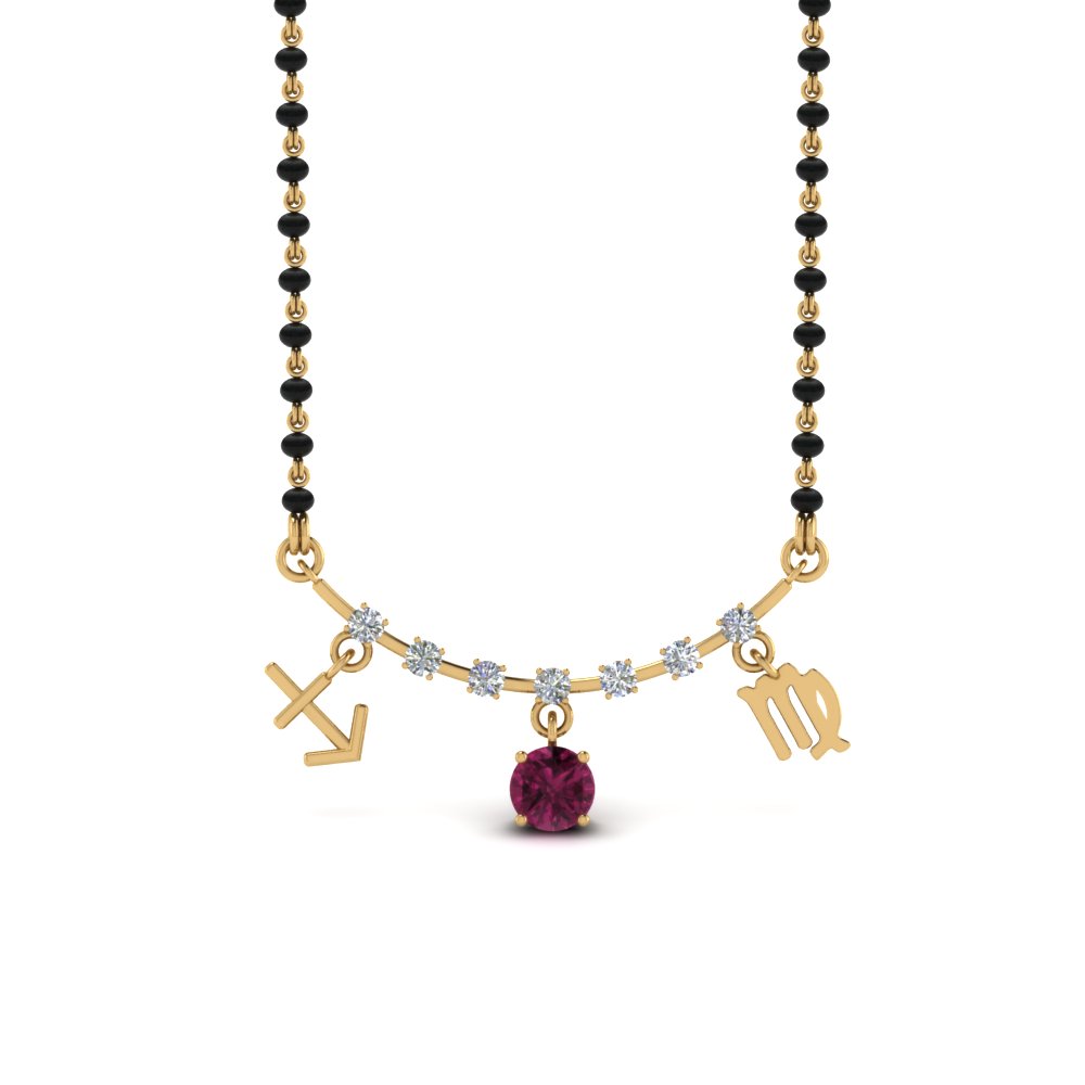 Pink Sapphire Pendant Mangalsutra With Beads