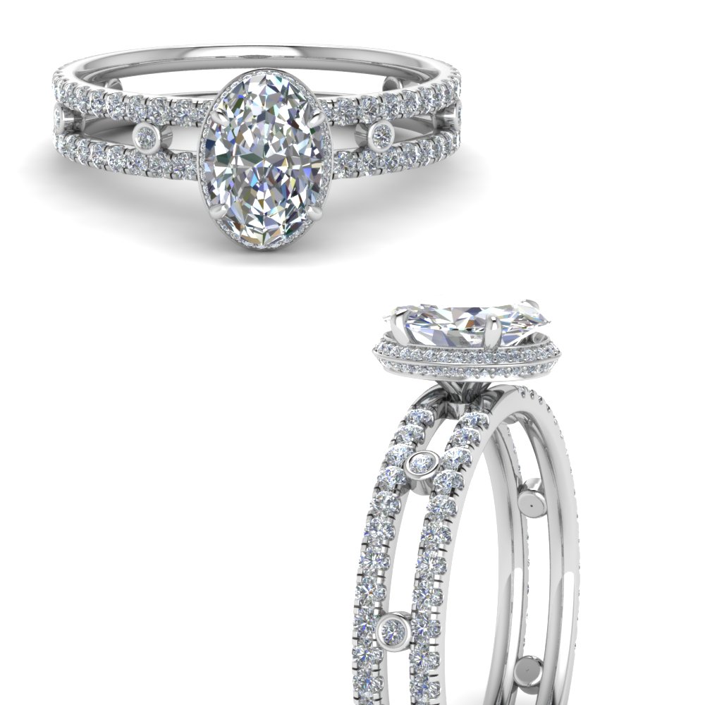 Split Shank Oval Halo Synthetic Ring 2 Carat with 14K White Gold White Diamond