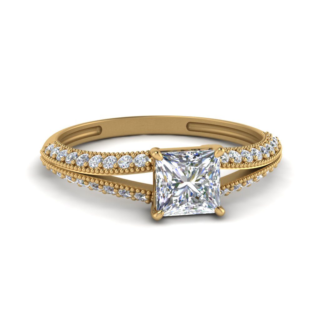 1 Carat Split Shank Manufactured Diamond Engagement Ring with 14K Yellow Gold White Diamond