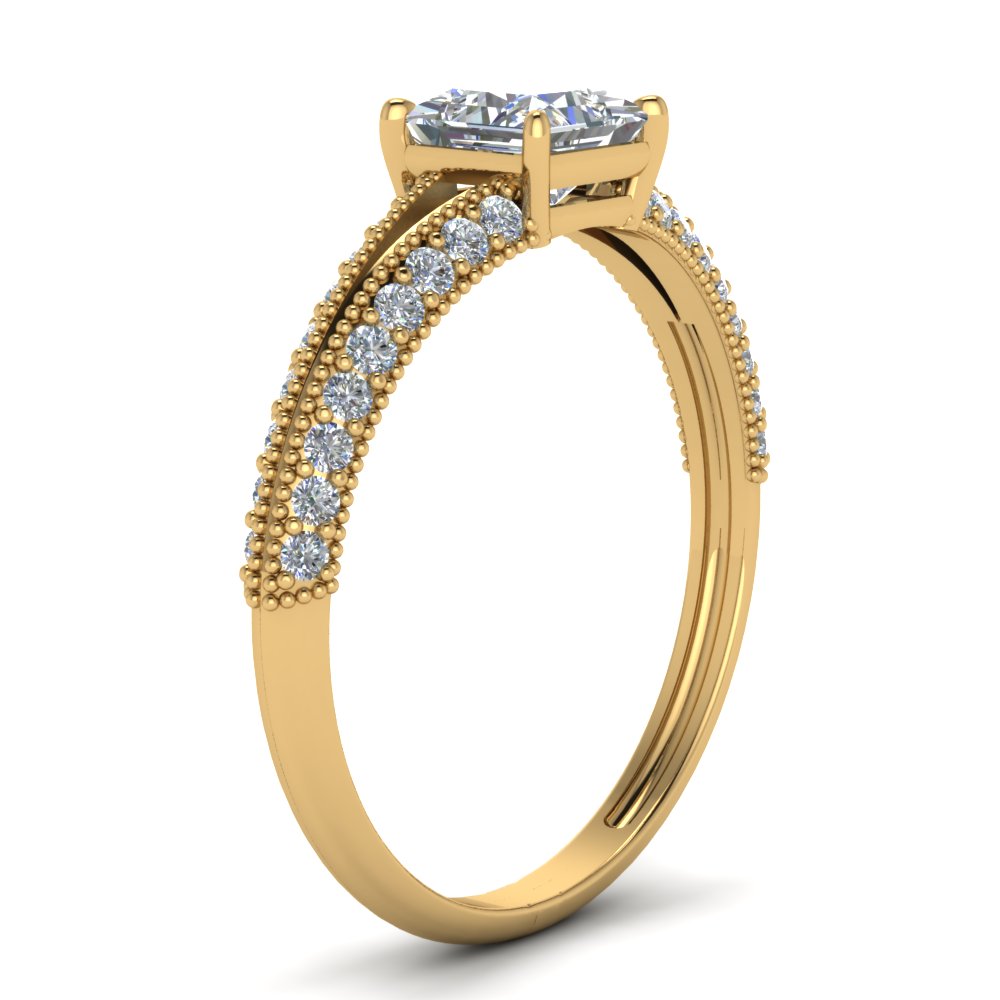 1 Carat Split Shank Manufactured Diamond Engagement Ring with 14K Yellow Gold White Diamond