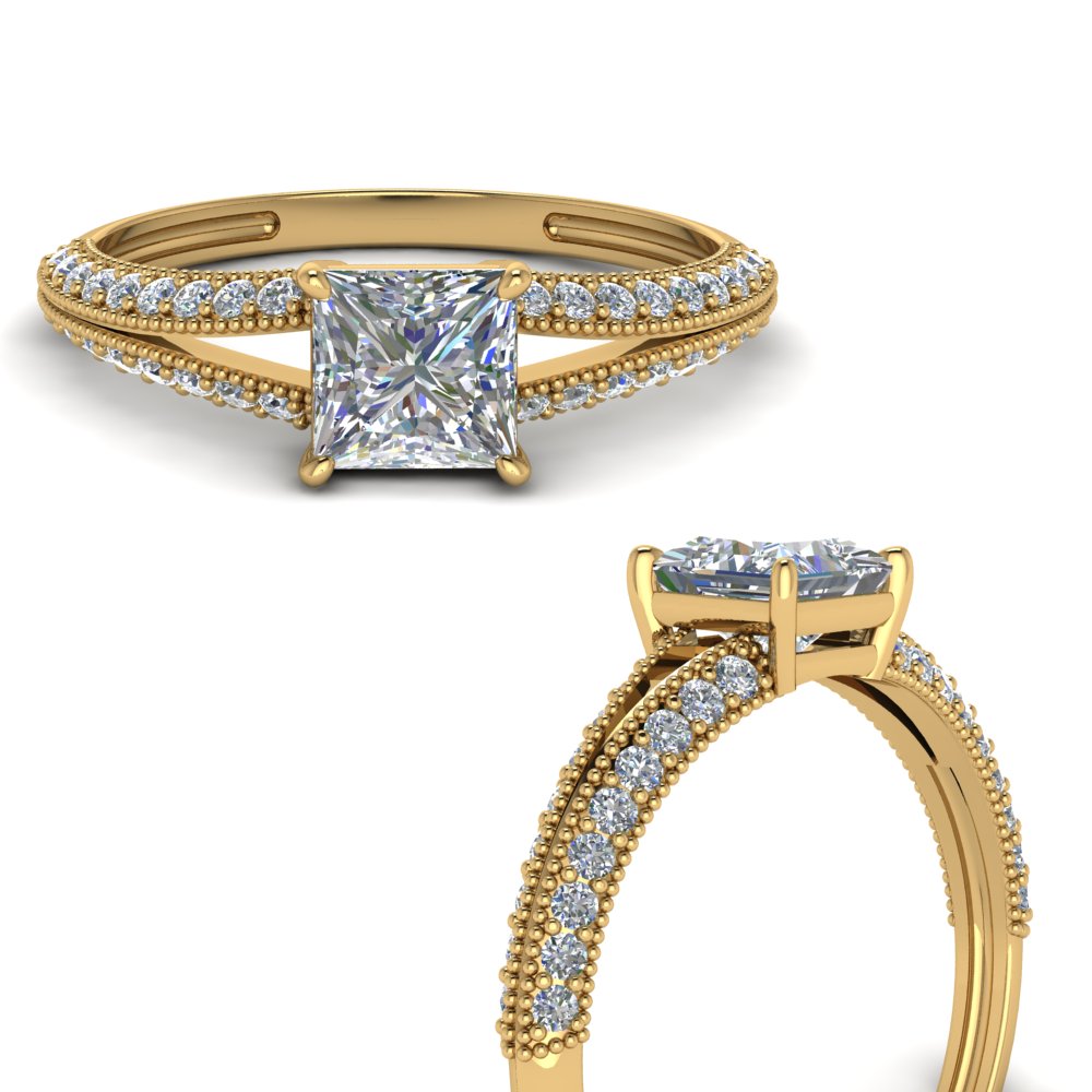 1 Carat Split Shank Manufactured Diamond Engagement Ring with 14K Yellow Gold White Diamond
