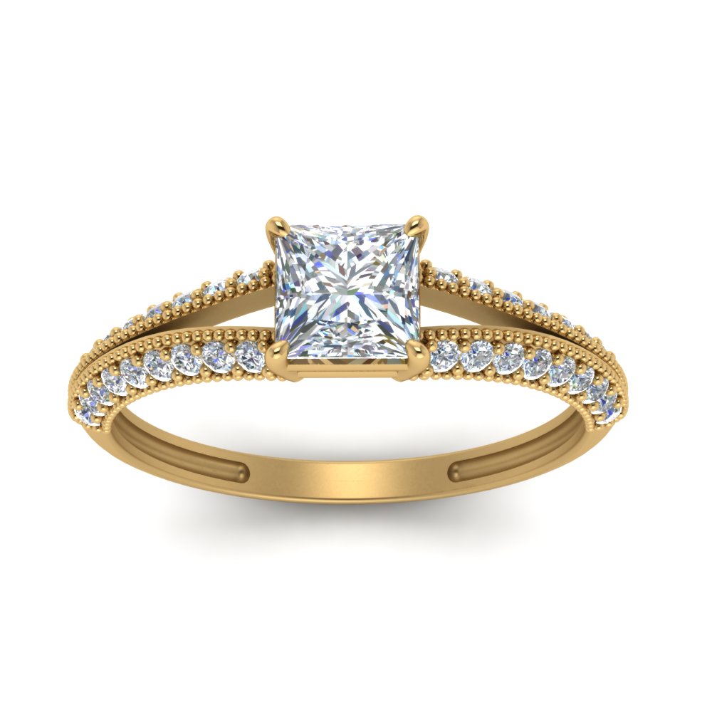1 Carat Split Shank Manufactured Diamond Engagement Ring with 14K Yellow Gold White Diamond