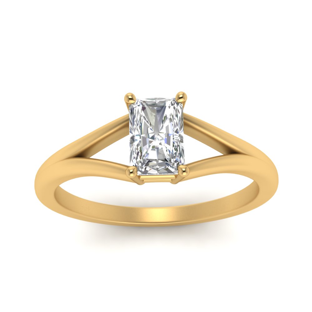 Split Shank Radiant Solitaire Diamond Ring In 14K Yellow Gold ...