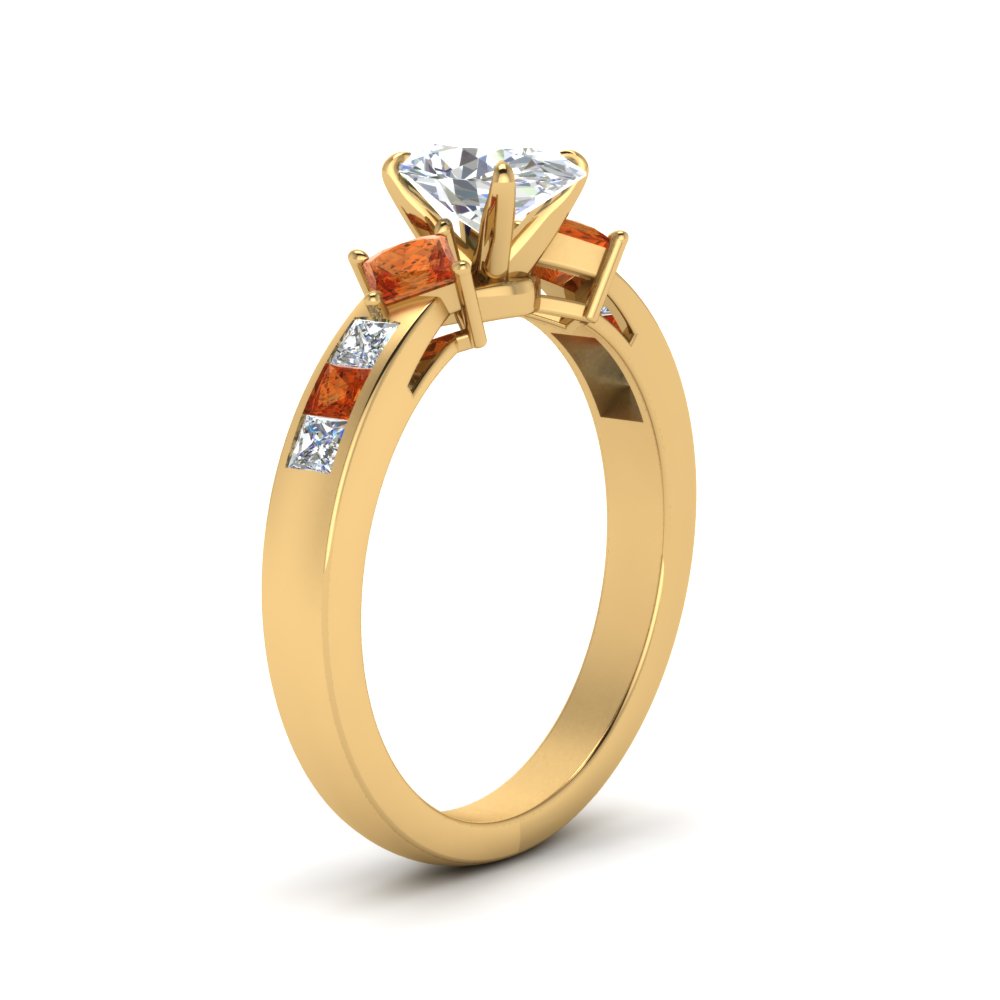 Square Accent Oval Shaped Engagement Ring With Orange Sapphire In 14K ...
