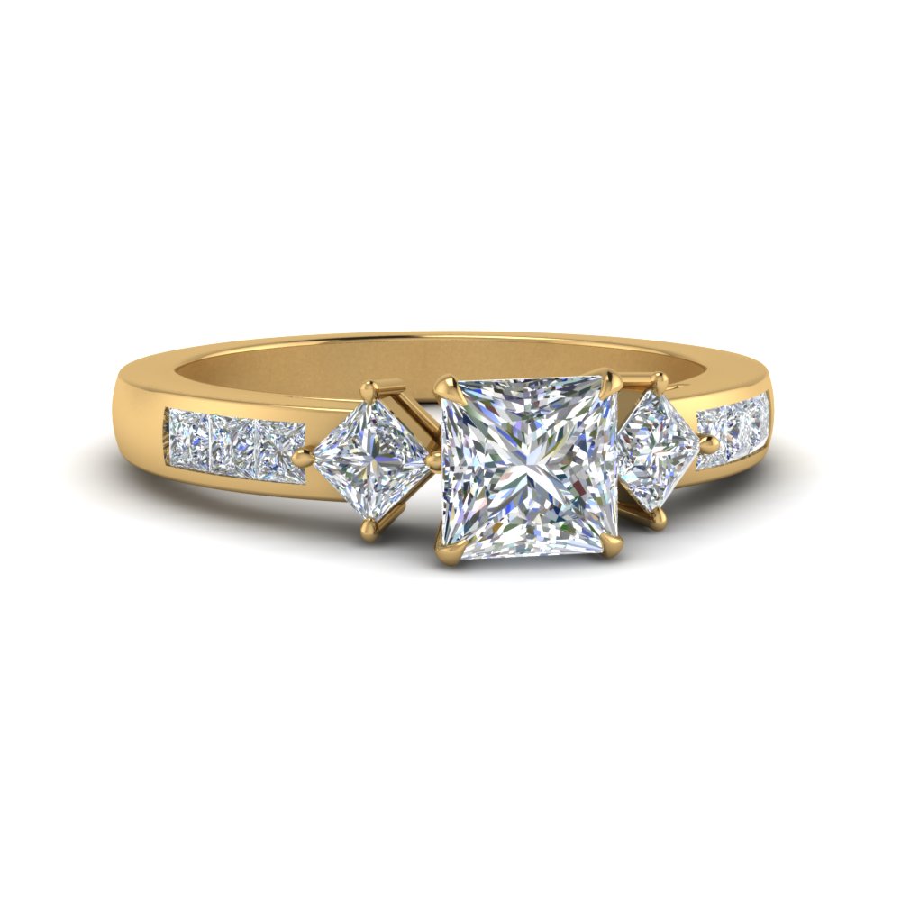Square Accent Princess Cut Engagement Ring In 14k Yellow Gold
