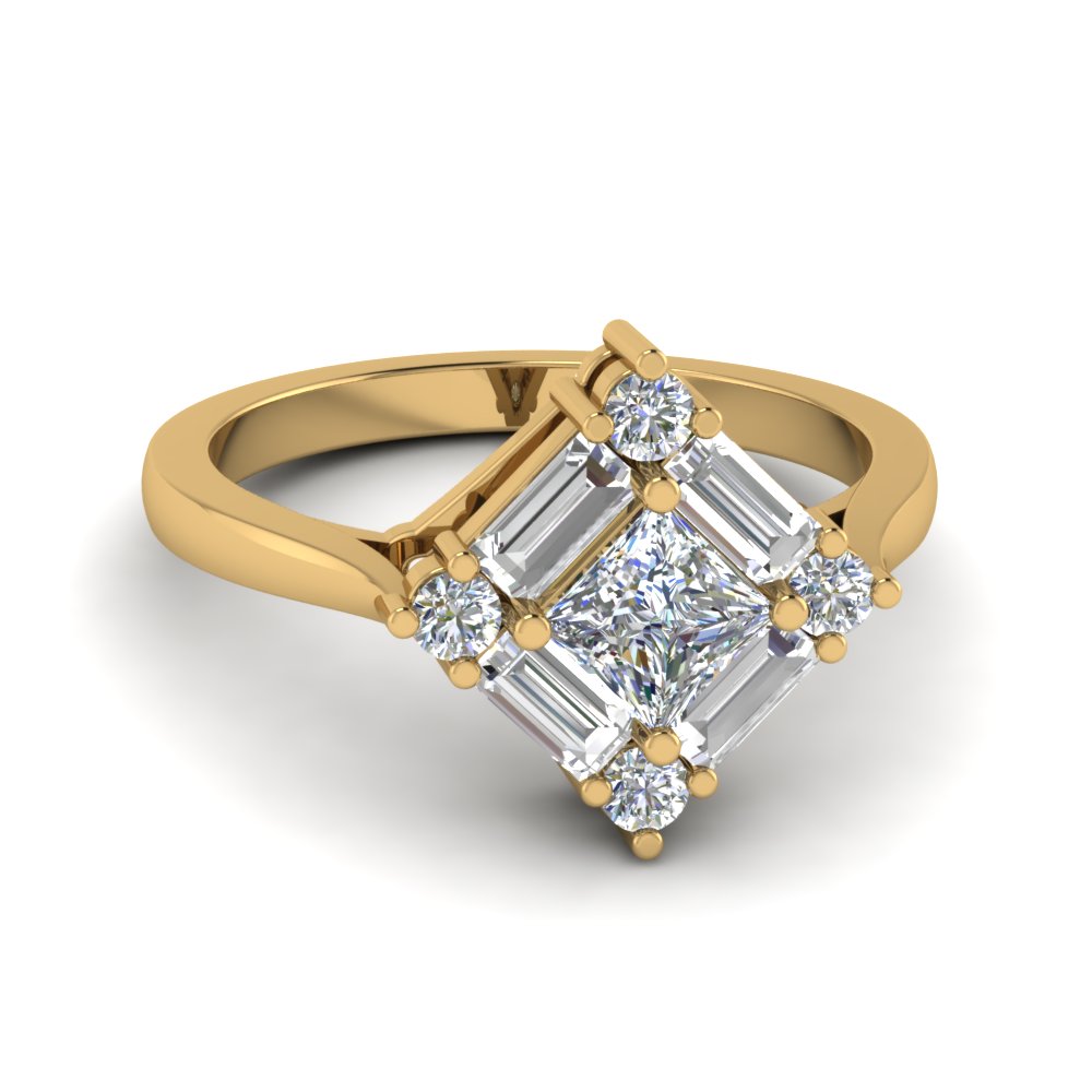 Square Baguette Halo Diamond Ring