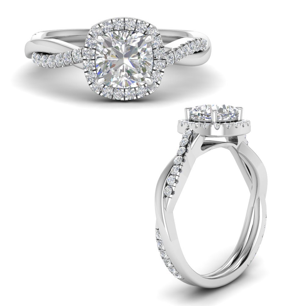 Square Lab Diamond Round Cut Halo Engagement Ring In 14K White Gold |  Fascinating Diamonds