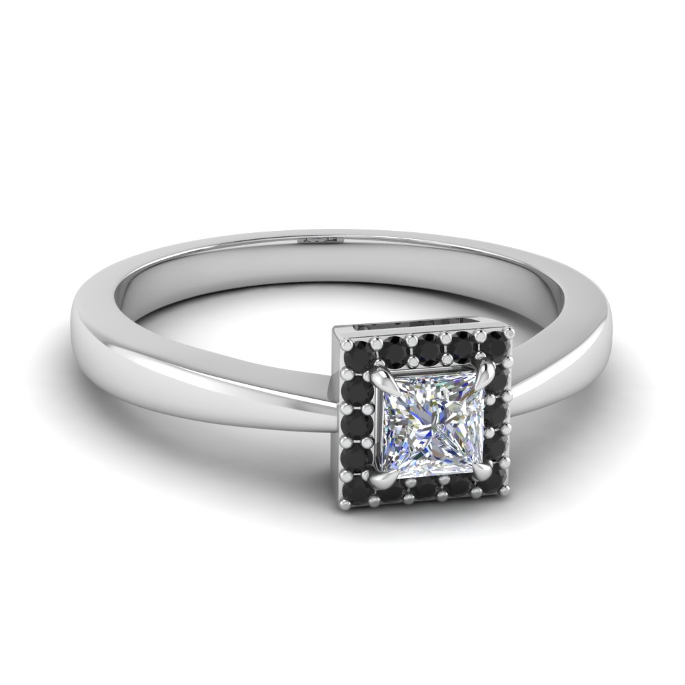 Square Halo Affordable Engagement Ring With Black Diamond In 18K White ...