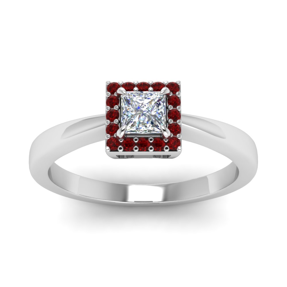 Square Halo Lab Diamond Affordable Engagement Ring With Ruby In 950 