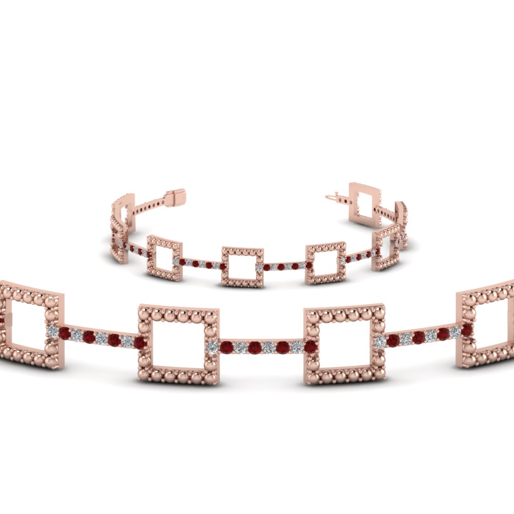 square milgrain diamond bracelet with ruby in FDOBR70335GRUDRANGLE2 NL RG