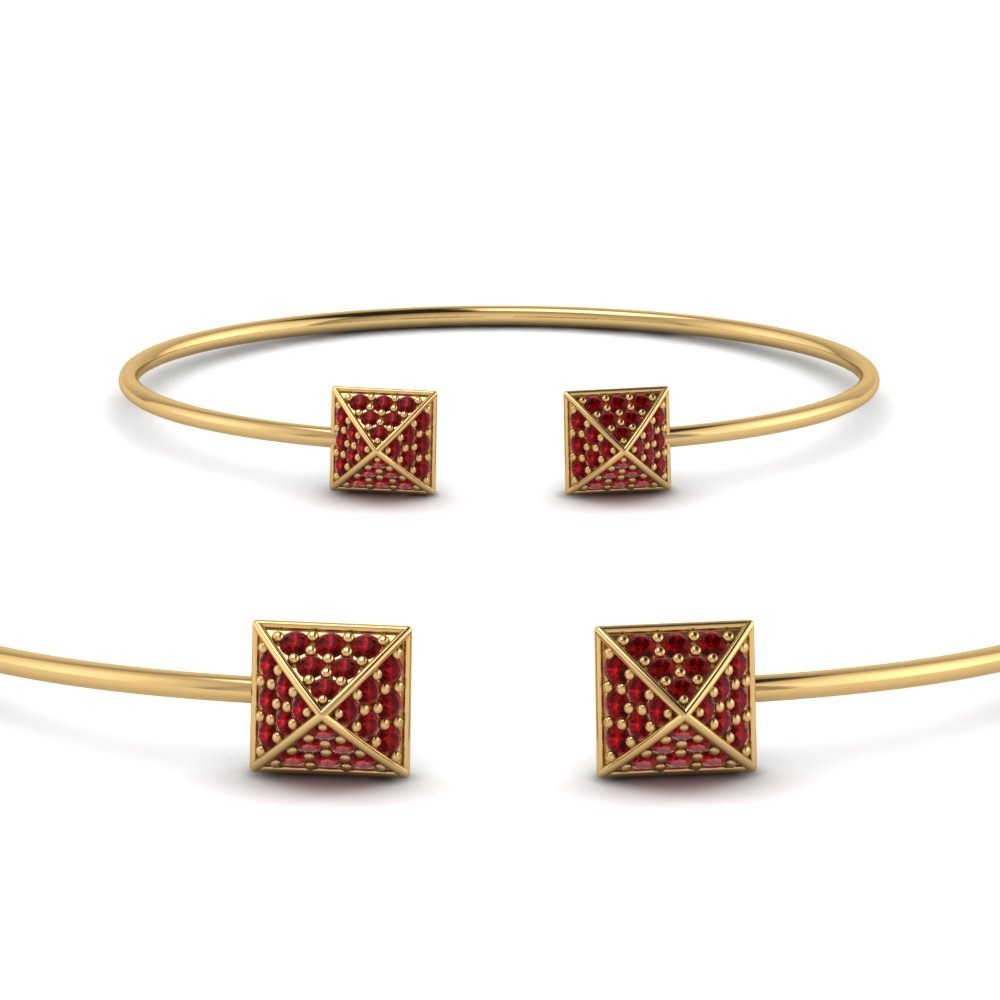 square pave ruby open cuff bracelet in 14K yellow gold FDCMJ2610BGRUDRANGLE2 NL YG