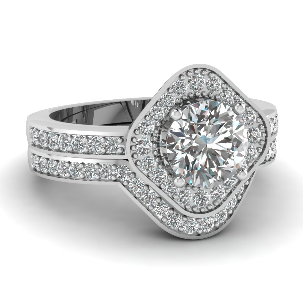 Square Round Halo Bridal Womens Wedding Ring Sets In 18k White Gold Square Round Halo Bridal Womens Wedding Ring Sets In 18k White Gold Fdens3274ro Nl Wg