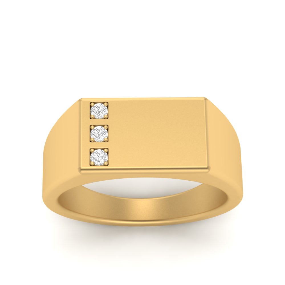 Square Three Stone Mens Diamond Ring In 14K Yellow Gold | Fascinating ...