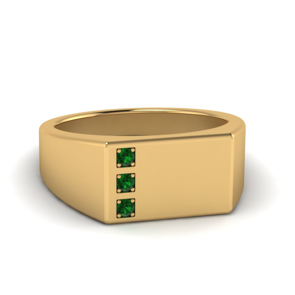 3.20 CT Emerald Mens Ring in Yellow Gold | New York Jewelers Chicago