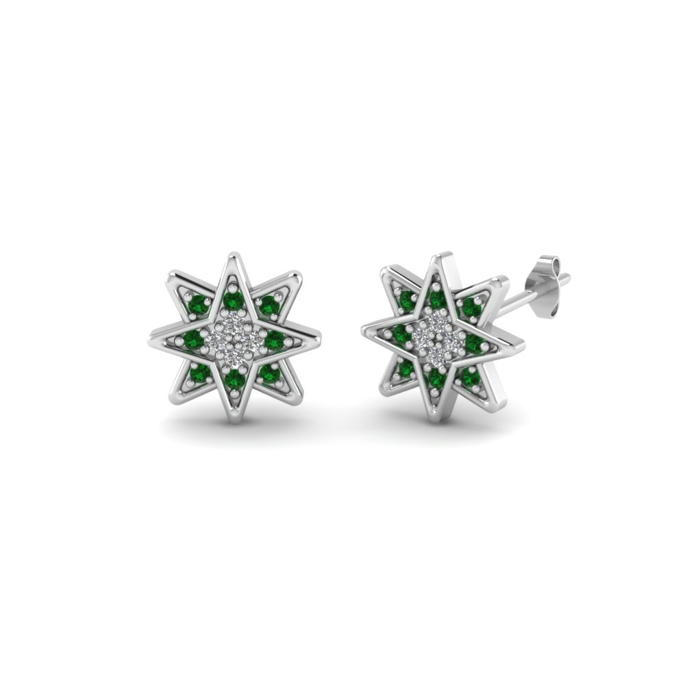 star stud cluster diamond earring with emerald in 14K white gold FDEAR86435GEMGR NL WG