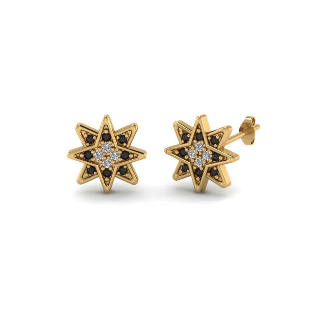 Star Stud Cer Round Earring With Black Diamond In 18k Yellow Star Stud Cer Round Earring With Black Diamond In 18k Yellow Gold Fdear86435gblack Nl Yg