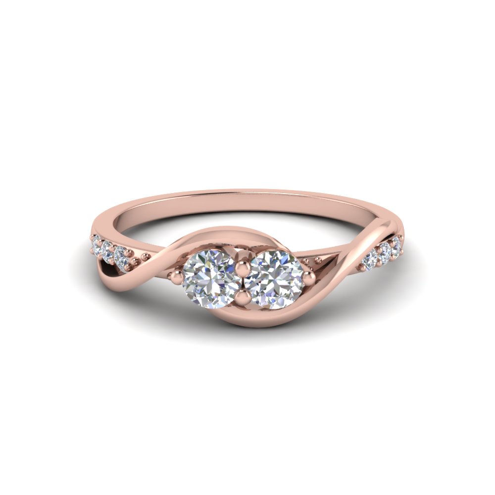 Swirl 2 Stone Diamond Engagement Ring In 14K Rose Gold | Fascinating ...