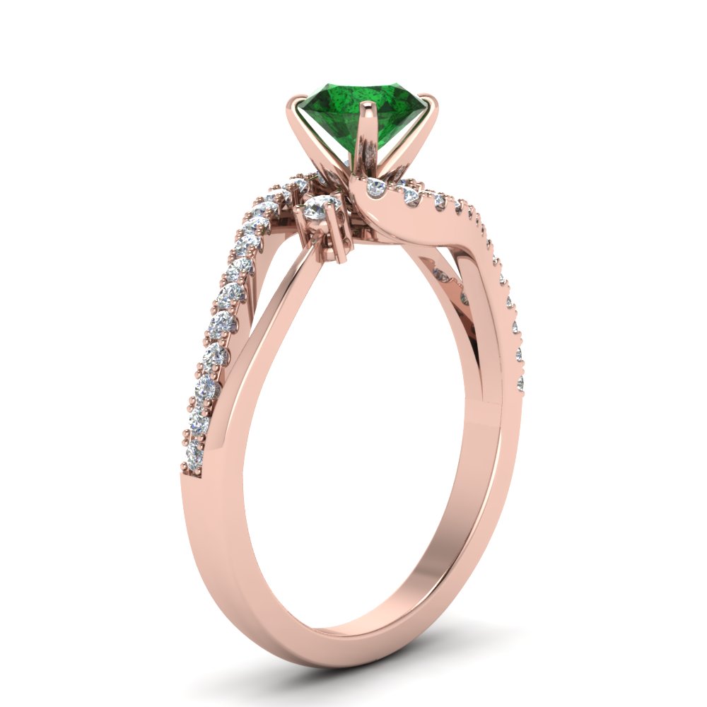Swirl 3 Stone Emerald Engagement Ring In 14K Rose Gold | Fascinating ...