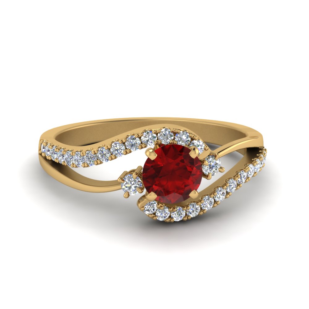 swirl 3 stone ruby engagement ring in FDO50895RORGRD NL YG