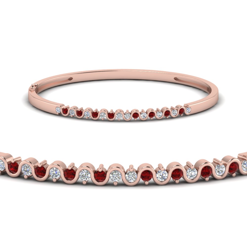 swirl diamond bracelet bangle with ruby in FDBRC53GRUDRANGLE1 NL RG