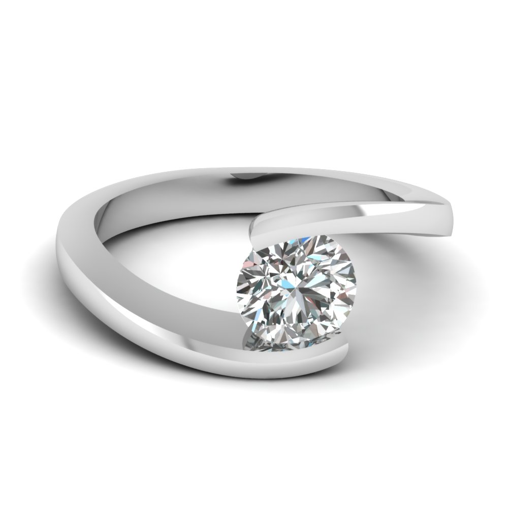 Tension Set Swirl Solitaire Engagement Ring Setting 14k White Gold