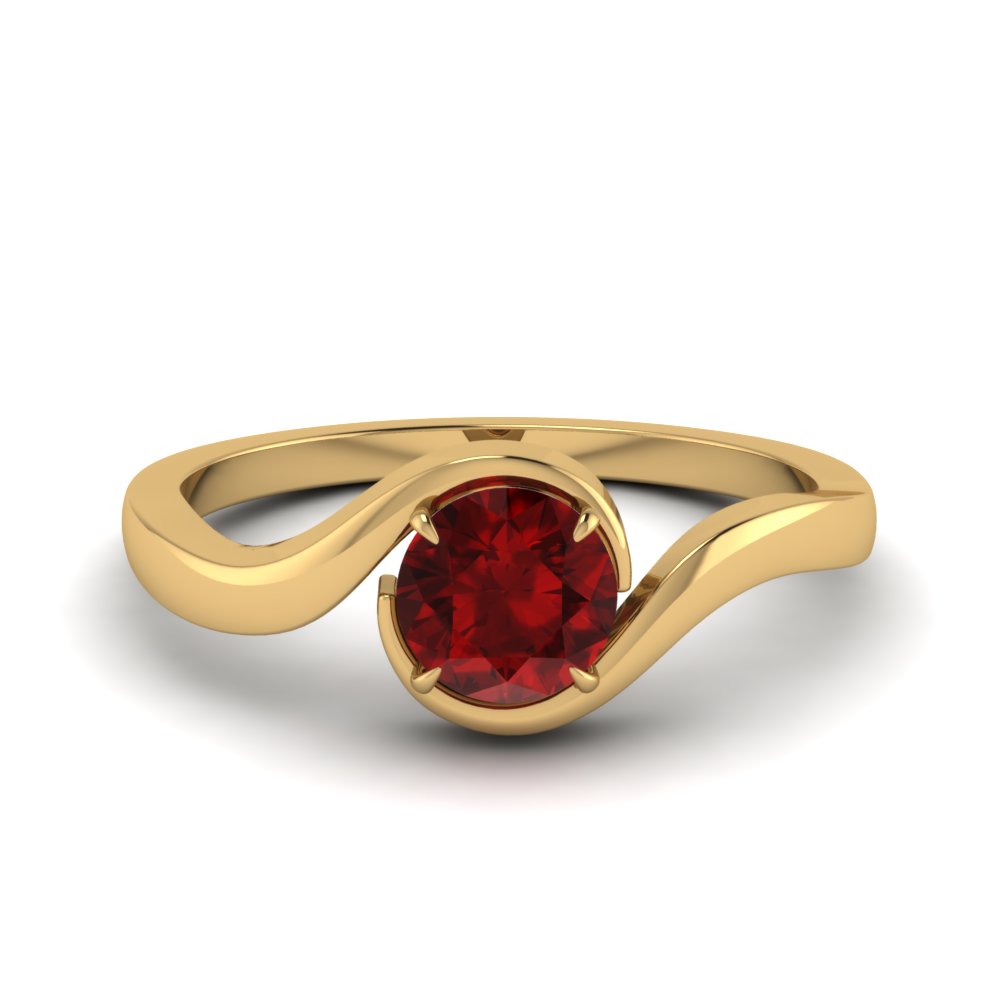 swirl ruby solitaire engagement ring in 18K yellow gold FD8704RORGRD NL YG