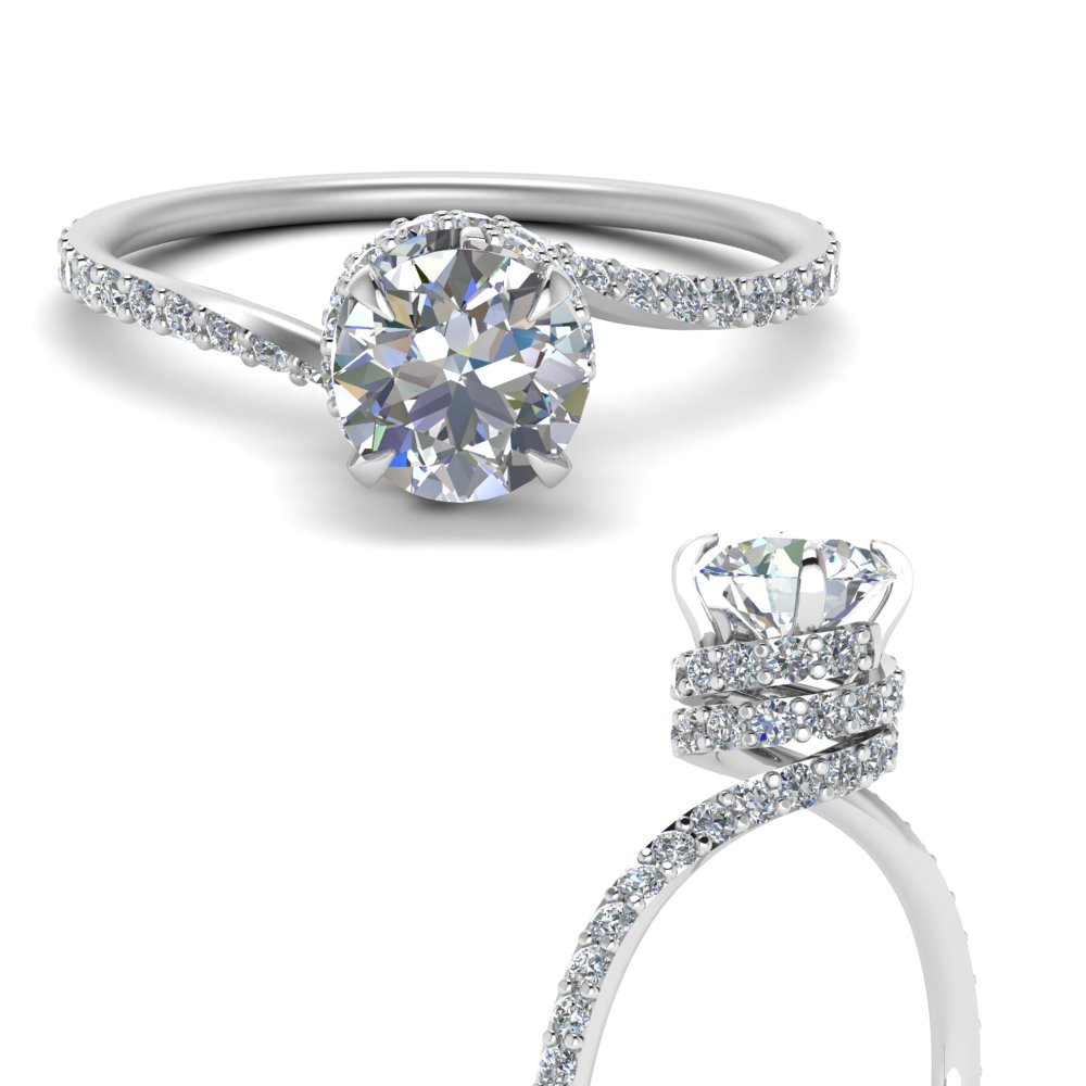 Swirl Under Halo Diamond Engagement Ring In 14K White Gold ...