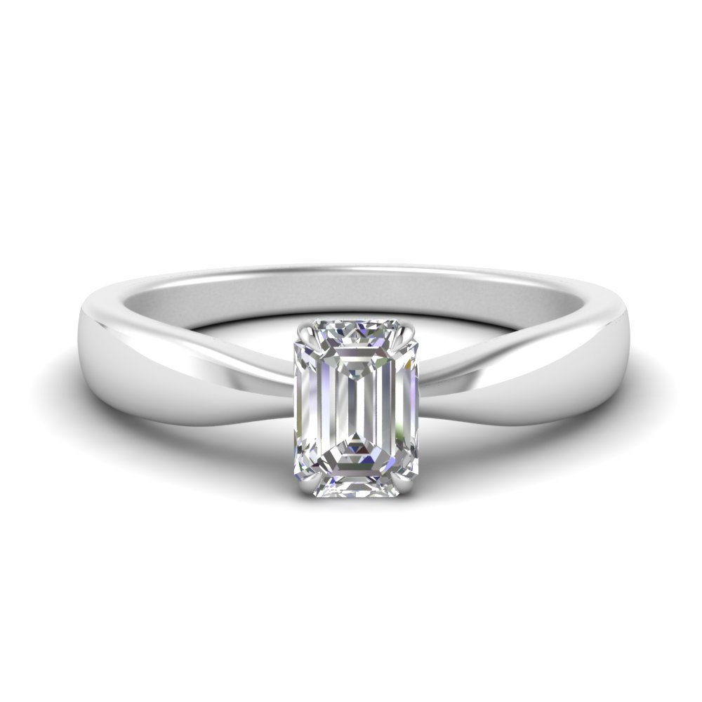Tapered Bow Emerald Cut Solitaire diamond Ring In 14K White Gold ...