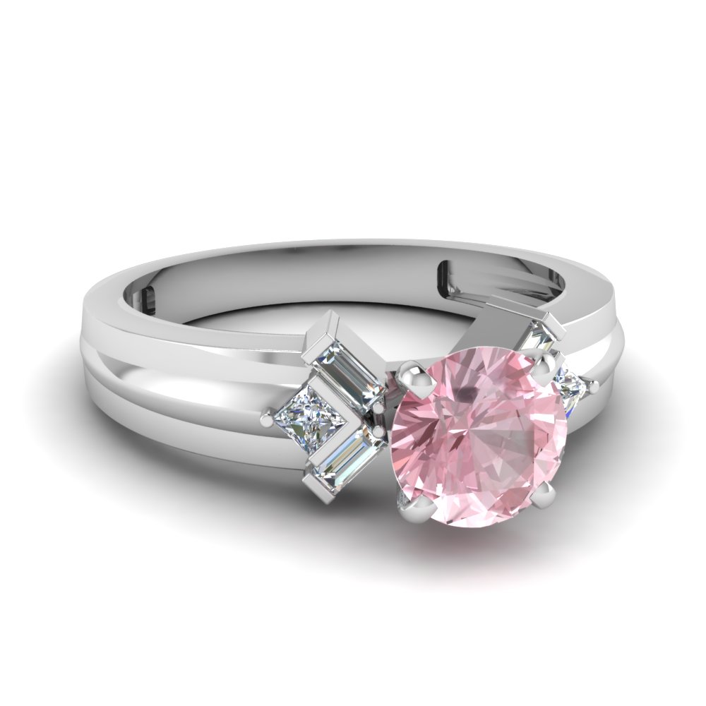 Tapered Morganite Stone Engagement Ring 