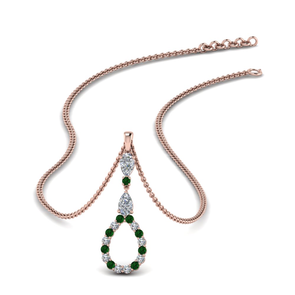 teardrop diamond drop pendant necklace with emerald in FDPD9049GEMGR NL RG