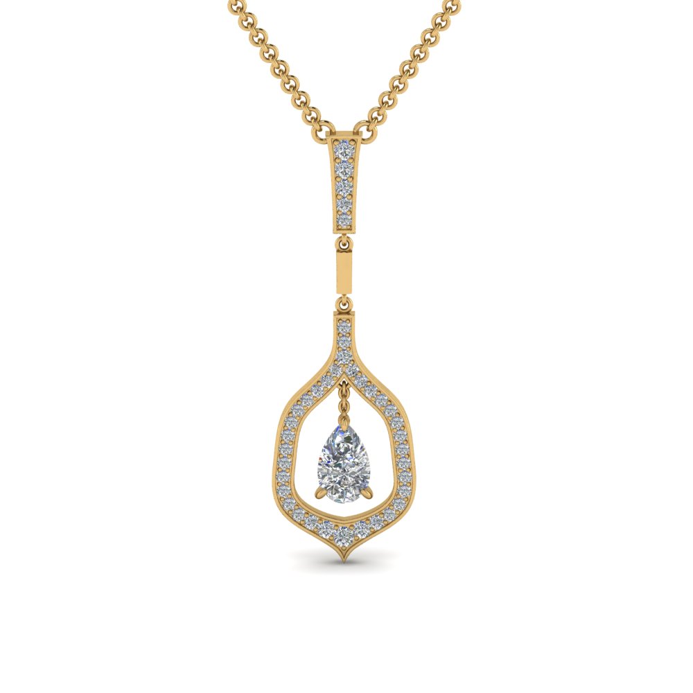 teardrop diamond necklace pendant in 14K yellow gold FDPD8489PE NL YG