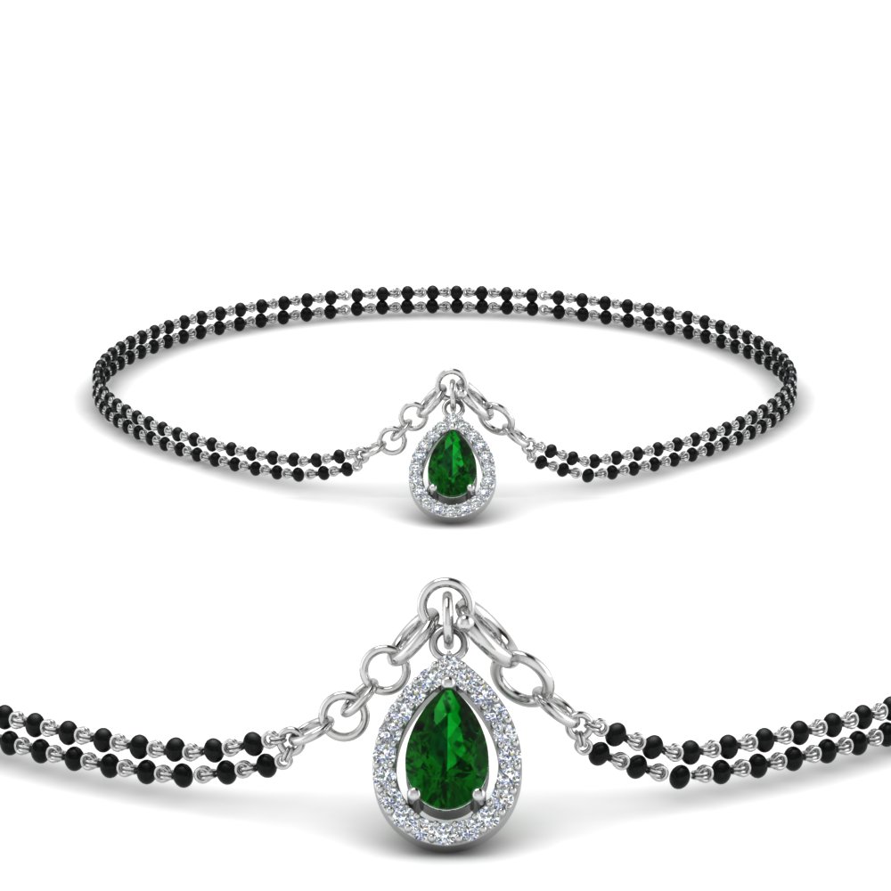 18K White Gold Emerald Mangalsutra Bracelet