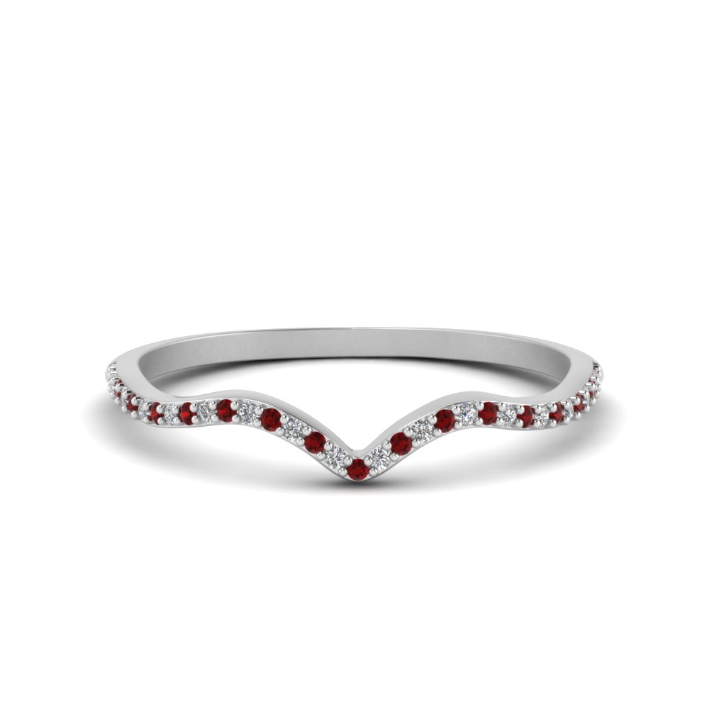 thin curved diamond wedding band with ruby in FD8300BGRUDR NL WG