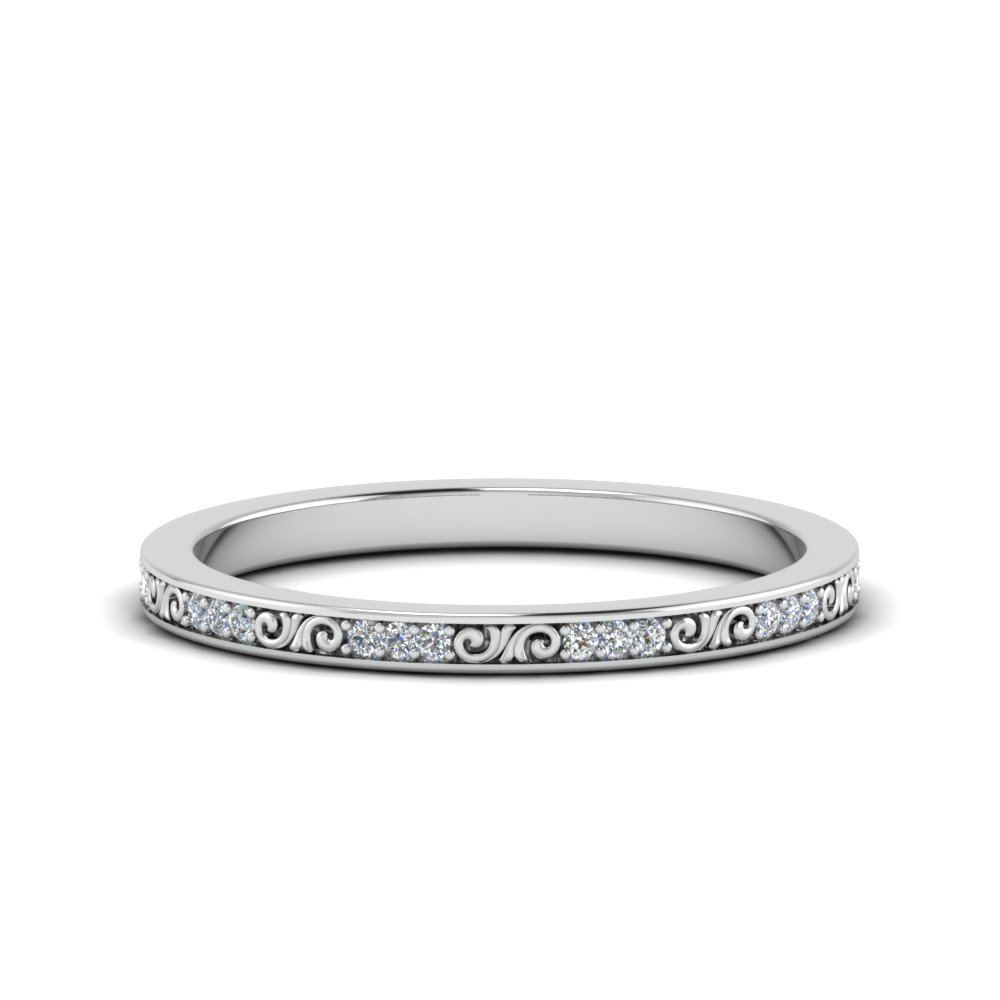 Thin Diamond Filigree Stack Band In 950 Platinum Fascinating Diamonds Thin Antique Wedding Band With Diamonds