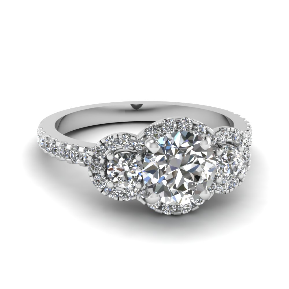 3 Stone Halo Diamond Ring