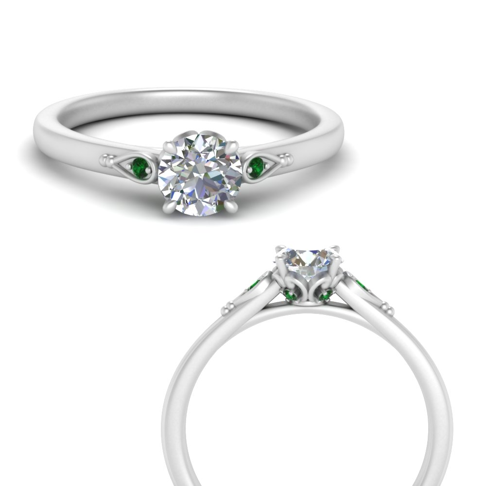 three-stone-delicate-leaf-emerald-lab diamond engagement-ring-in-FD124256RORGEMGRANGLE3-NL-WG
