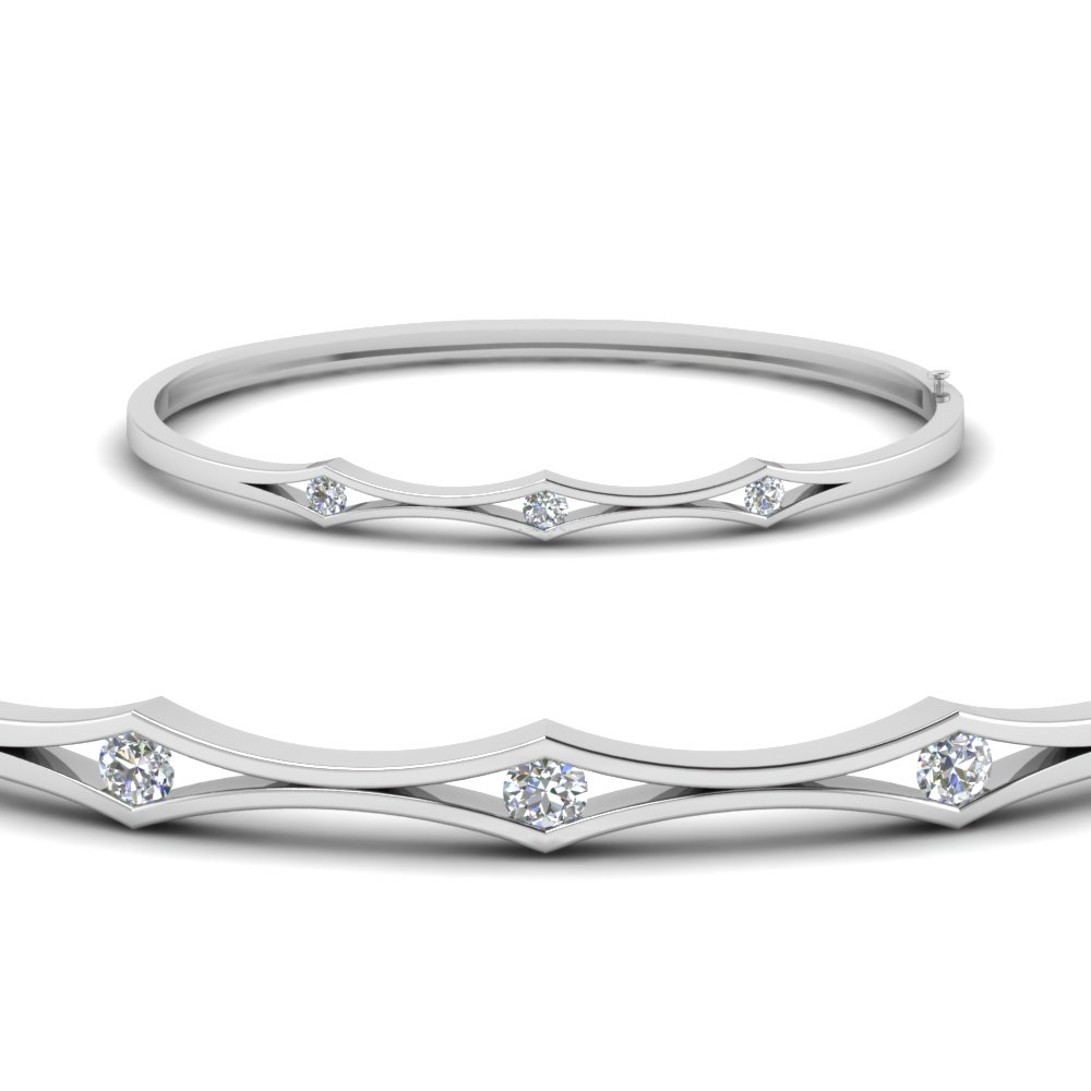 three stone diamond bracelet bangle for women in FDBRC310ANGLE2 NL WG