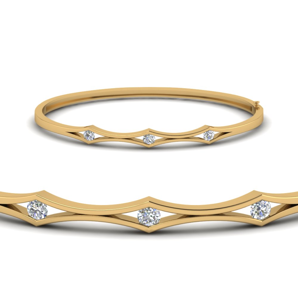 three stone diamond bracelet bangle for women in FDBRC310ANGLE2 NL YG
