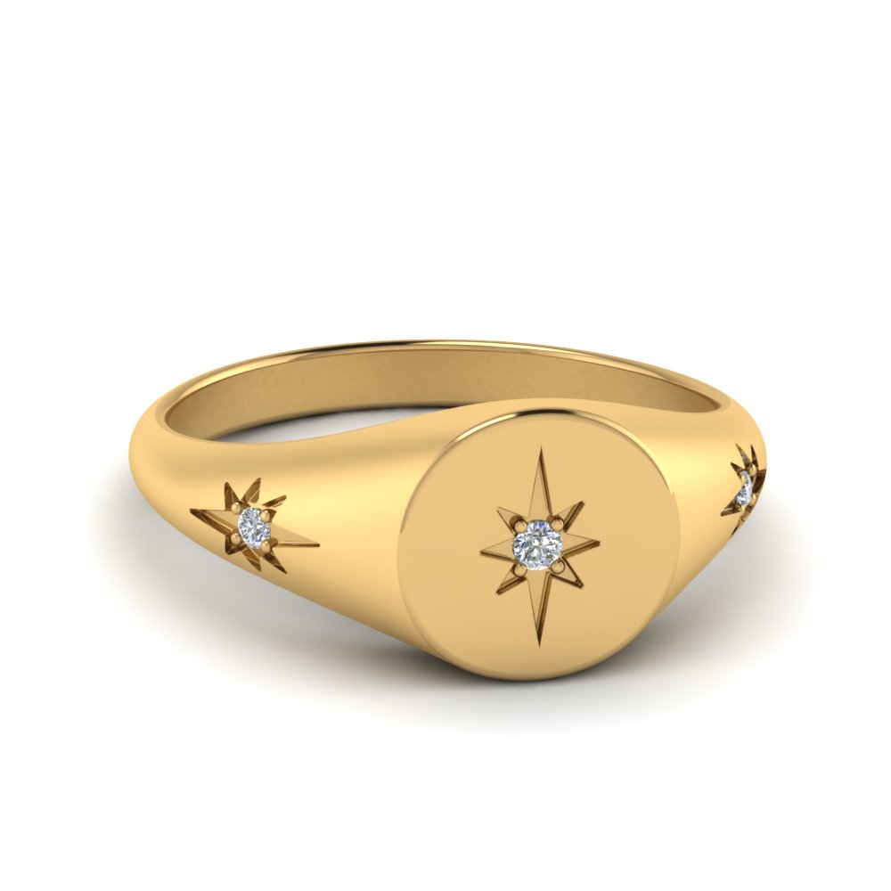 Besnoeiing Grappig maart Three Stone Signet Vintage Ring In 14K Yellow Gold | Fascinating Diamonds
