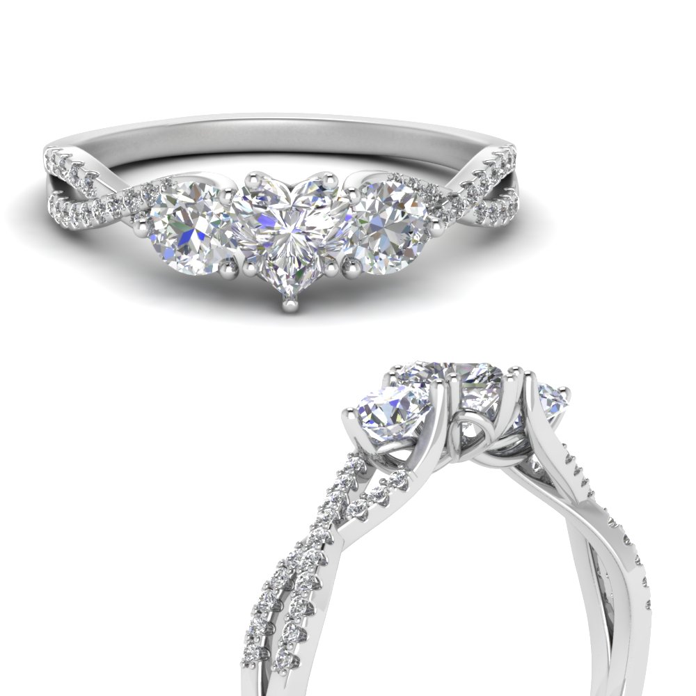 trellis twisted 3 stone heart shaped diamond ring in FD10257HTRANGLE3 NL WG