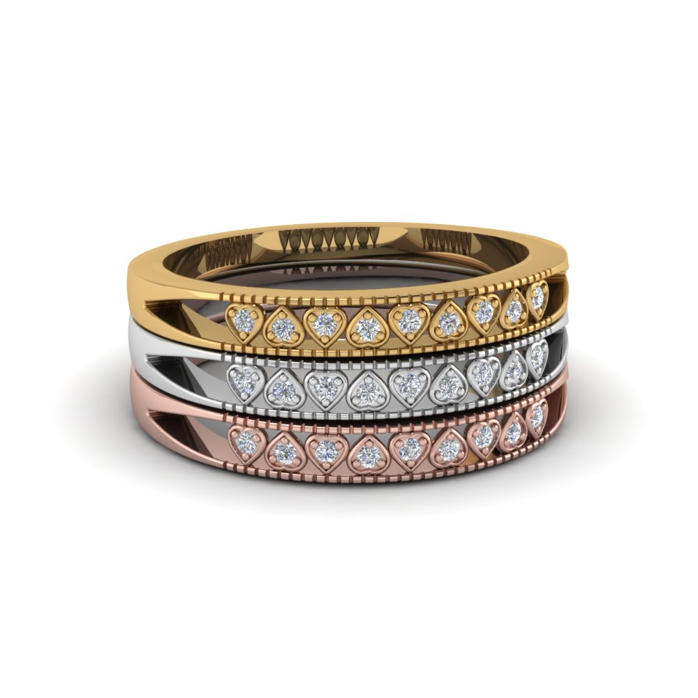 Tricolor 3 Ring  Stackable  Diamond Anniversary Gifts Band 