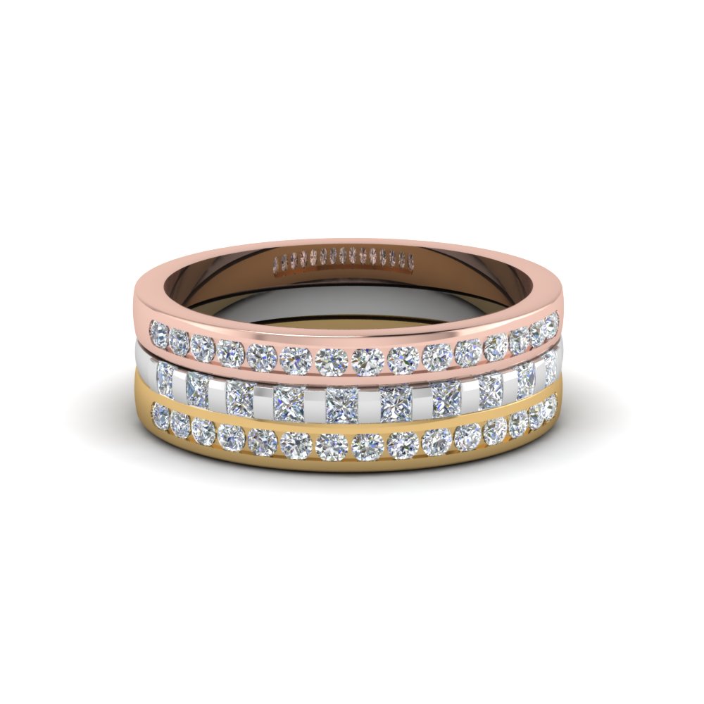 Two Row Diamond Layering Ring Band in Gold